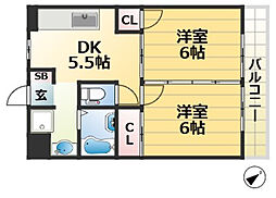 レジデンス香紀 2DKの間取図画像