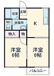 ユーコーハイツ 1階2Kの間取り
