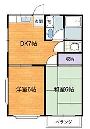 サンロリアン 1階2DKの間取り