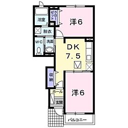 エスポワール1 2DKの間取図画像