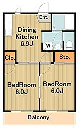 グリーンヒル橋本D 1階2DKの間取り