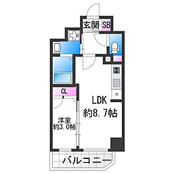 プレサンス天王寺デルニエ 1LDKの間取図画像