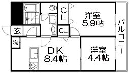 ウインドヒル香里1 2DKの間取図画像