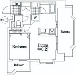 朝日パリオ鐘ケ淵 6階1DKの間取り