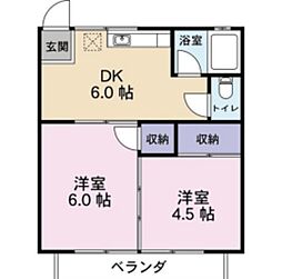 グランドゥール元町2 2DKの間取図画像