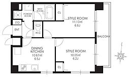 カレススタイル多摩川 6階2DKの間取り