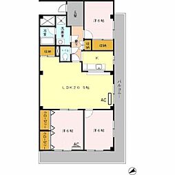 南海高野線 我孫子前駅 徒歩7分の賃貸マンション 2階3LDKの間取り
