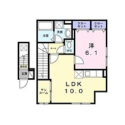 ヴィラ・アルモニア 2階1LDKの間取り