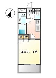 ヴァンヴェール 2階1Kの間取り