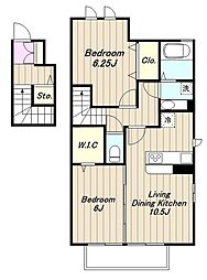 クレセント・S 2階2LDKの間取り