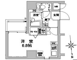 ドルチェ東京深川・壱番館 6階ワンルームの間取り