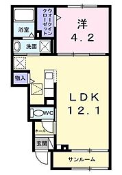 シュタイン・フルス 1階1LDKの間取り