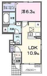 ウィステリアIV 1階1LDKの間取り