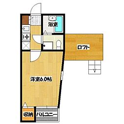 コンフォート所沢 2階1Kの間取り