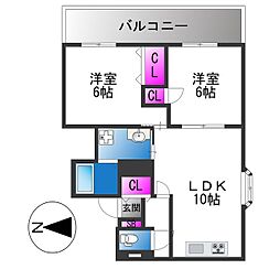 ドムール芝高 2LDKの間取図画像