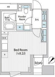 バウスフラッツ日本橋浜町 7階ワンルームの間取り
