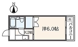 三海ハイム 1Kの間取図画像