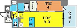 エスライズ神戸三宮山手通壱番館 2階1LDKの間取り