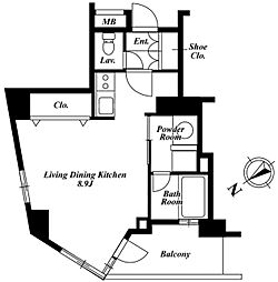 セントラルクリブ六本木 6階ワンルームの間取り