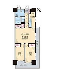 ライオンズガーデン町屋 2LDKの間取図画像