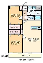グランドール東綾瀬 3階2LDKの間取り
