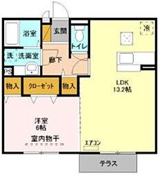 プラシード カーサI 1階1LDKの間取り