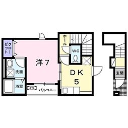 ヒルズ 2階1DKの間取り