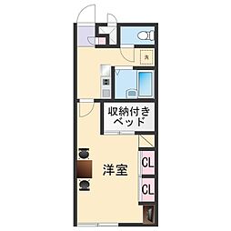 レオパレスフローラル 1階1Kの間取り