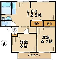 サンガーデン中山B 2LDKの間取図画像