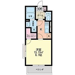 クレイン 1Kの間取図画像