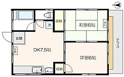 第二大野ハイツ 1階2DKの間取り