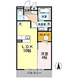 ラ・プランタン北野 1階1LDKの間取り