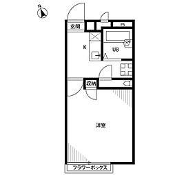 アムール鶴川 2階1Kの間取り