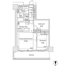 パークシティ中野ザ タワー ブリーズ ブリーズ 2LDKの間取図画像