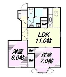 トランキルメゾン 1階2LDKの間取り