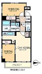 シーザスパレス錦糸町 5階2LDKの間取り