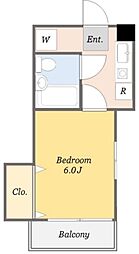 サンハイツクリヤマ 3階1Kの間取り