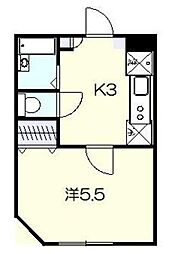 ホワイトヴィラ碑文谷 3階1Kの間取り