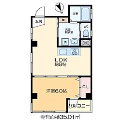 横山ビル 2階1DKの間取り