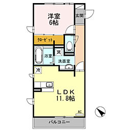 ドルチェヴィータ 2階1LDKの間取り