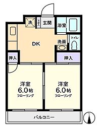 第2清水ビル 2DKの間取図画像