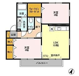 ピュア 輝 2階2LDKの間取り