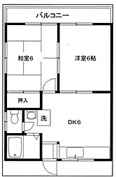 水子マンション 2階2DKの間取り