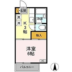 花園コーポ 1階1Kの間取り