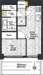 白金武蔵野マンション 1DKの間取図画像
