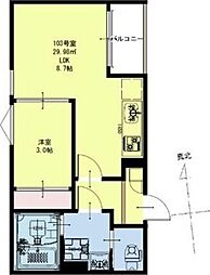 REGALEST仙台八幡 1階1LDKの間取り