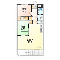 ブルースカイ 2LDKの間取図画像
