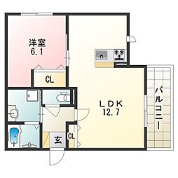 ヴィレッタ勝山南 1LDKの間取図画像