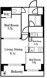 スタジオデン勝どき 2LDKの間取図画像