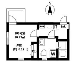 ＥＸＥＮＴＩＡ ＲＯＫＵＣＨＯ 3階1Kの間取り